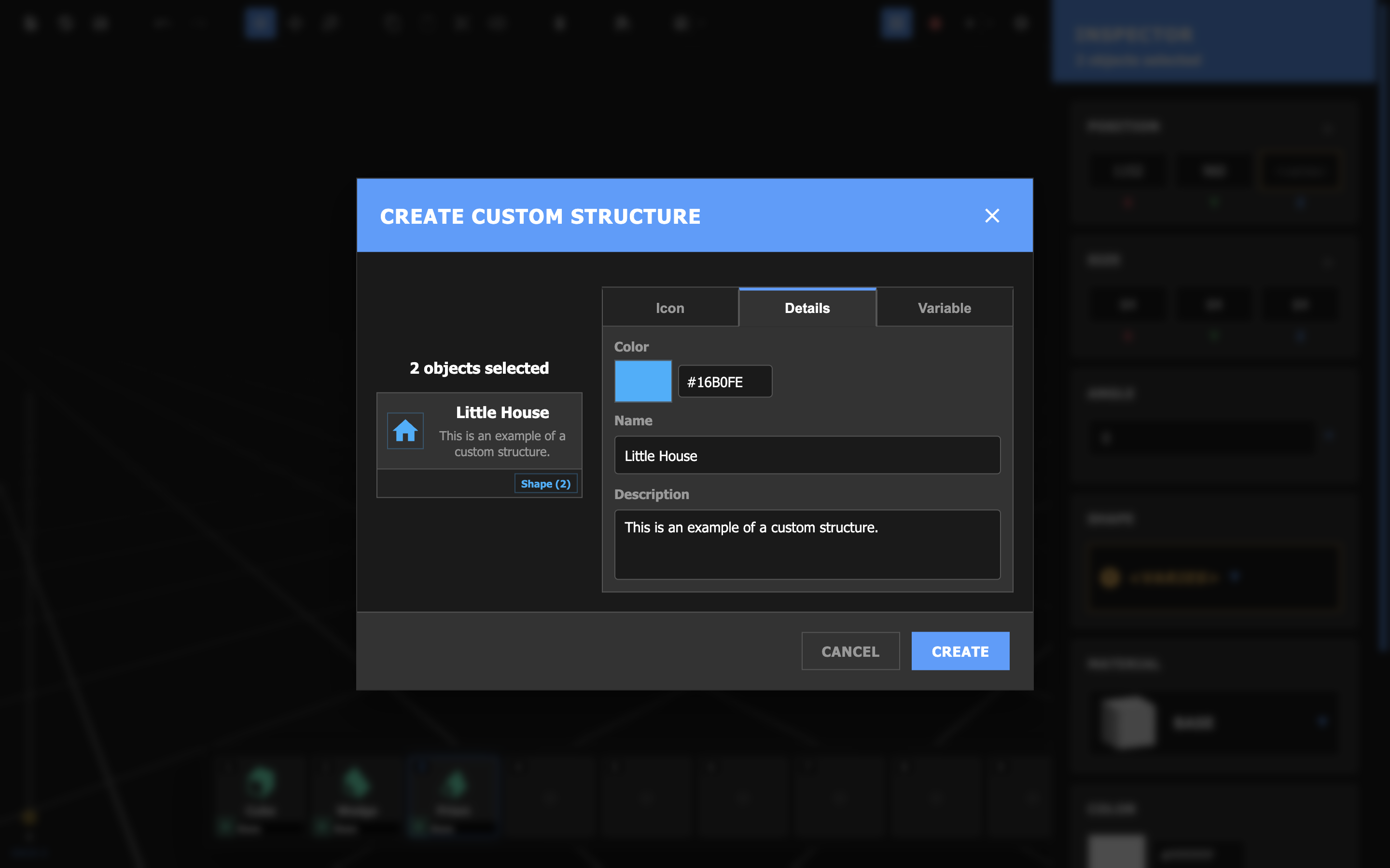 The creation menu.