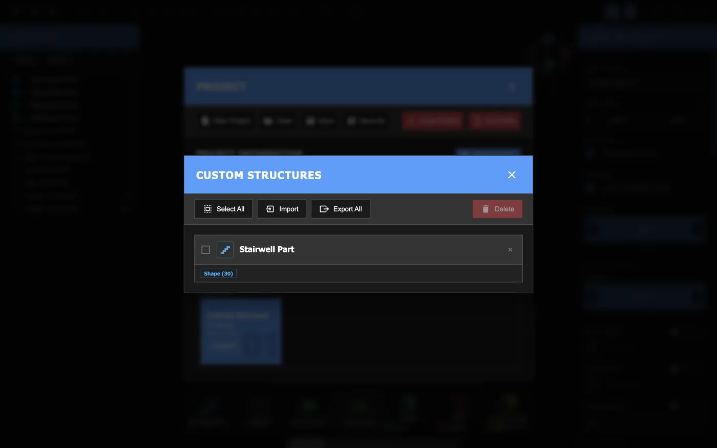 The Custom Structures menu.