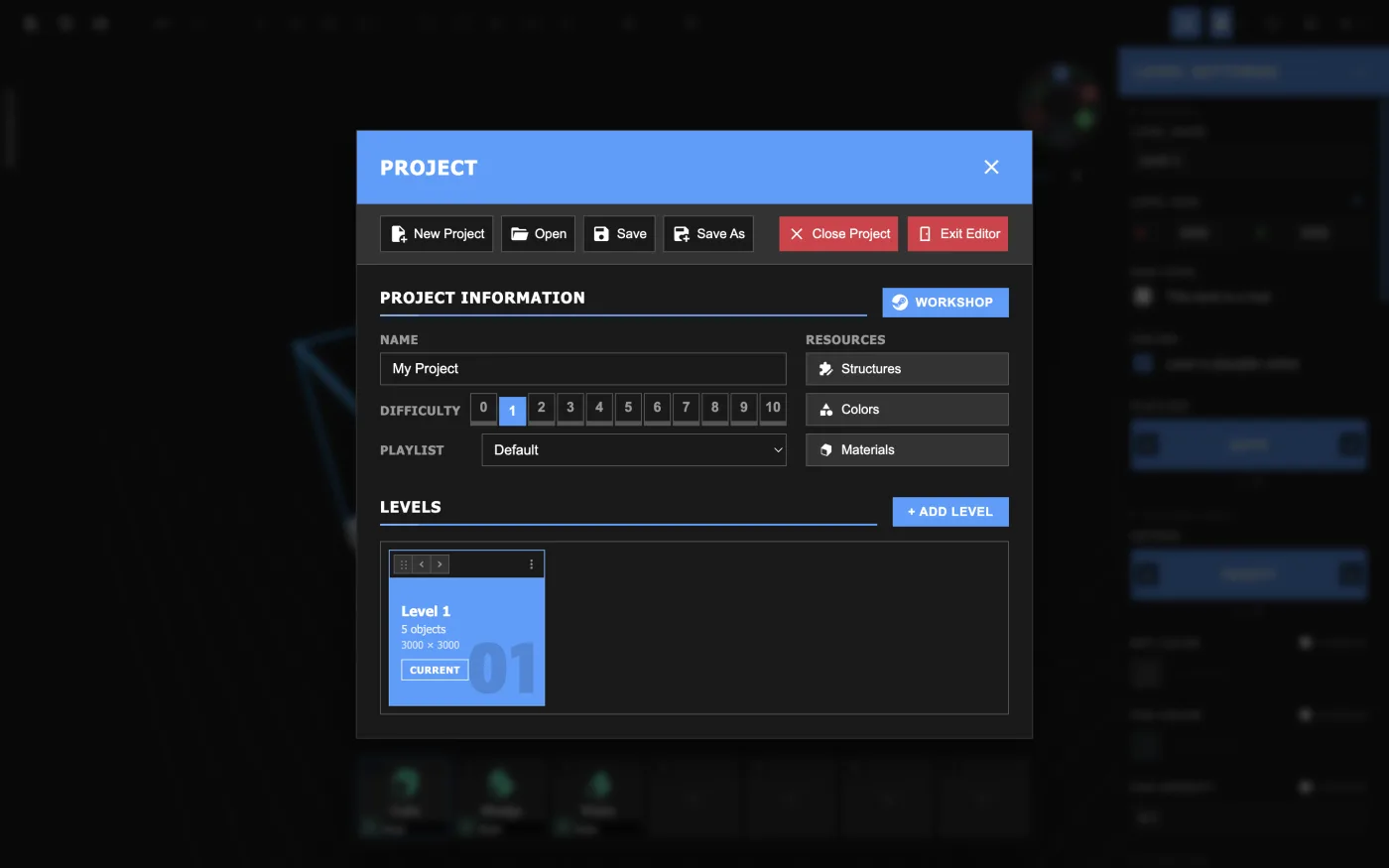 The Project menu.