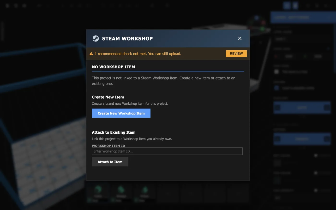 The Steam Workshop menu without a workshop item.