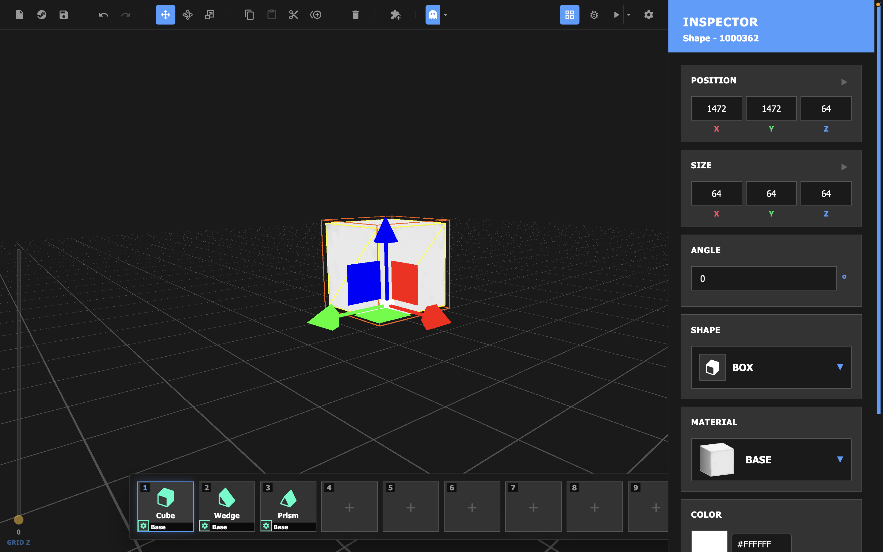 A selected object with the move tool active.