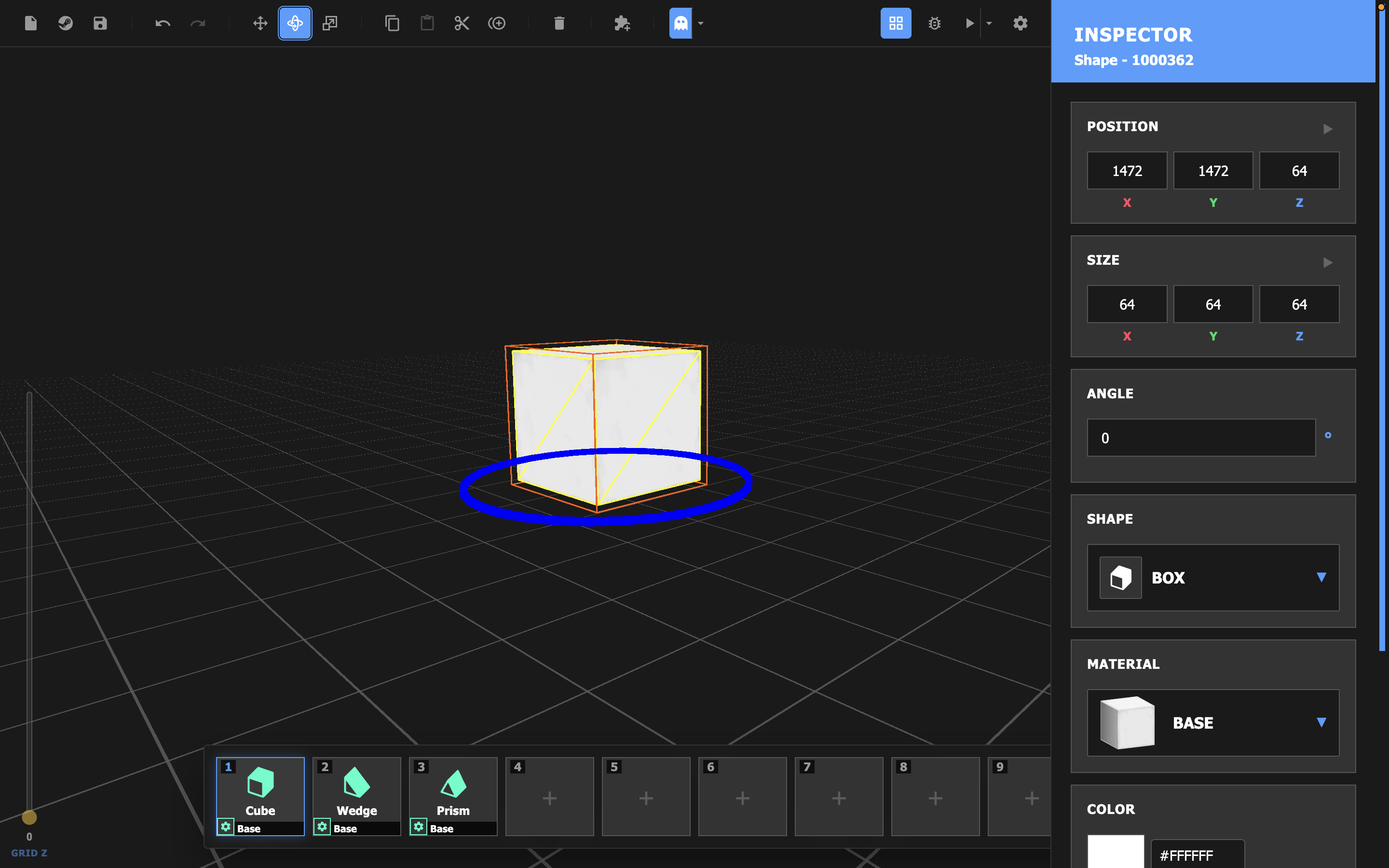 A selected object with the rotate tool active.