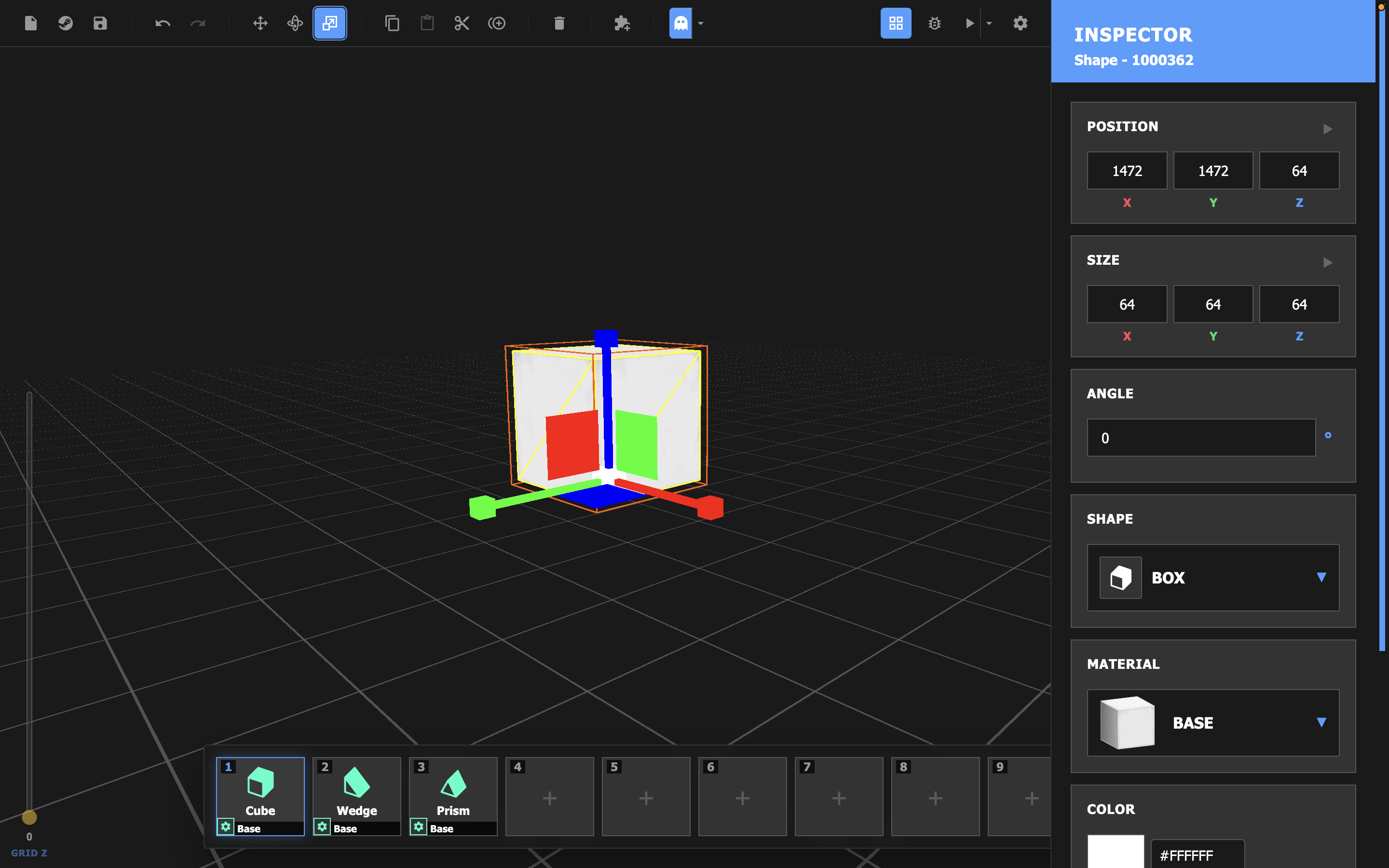A selected object with the scale tool active.